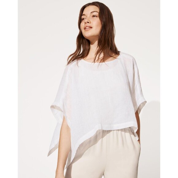 EILEEN FISHER Ivory White Hemp Bled Knit Poncho Box Blouse Top, Size S - Picture 1 of 13